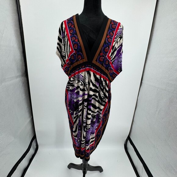 Y2K Babydoll Dress‎ 2X Empire Waist  Colorful Animal Print Deep V Neck Dolman - Picture 2 of 6